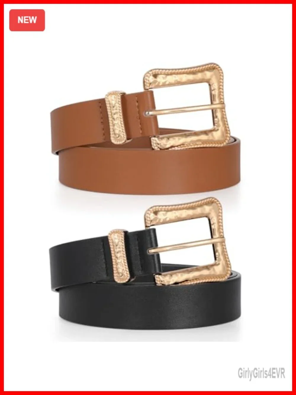 Faux Leather Women's Belt with Gold Buckle